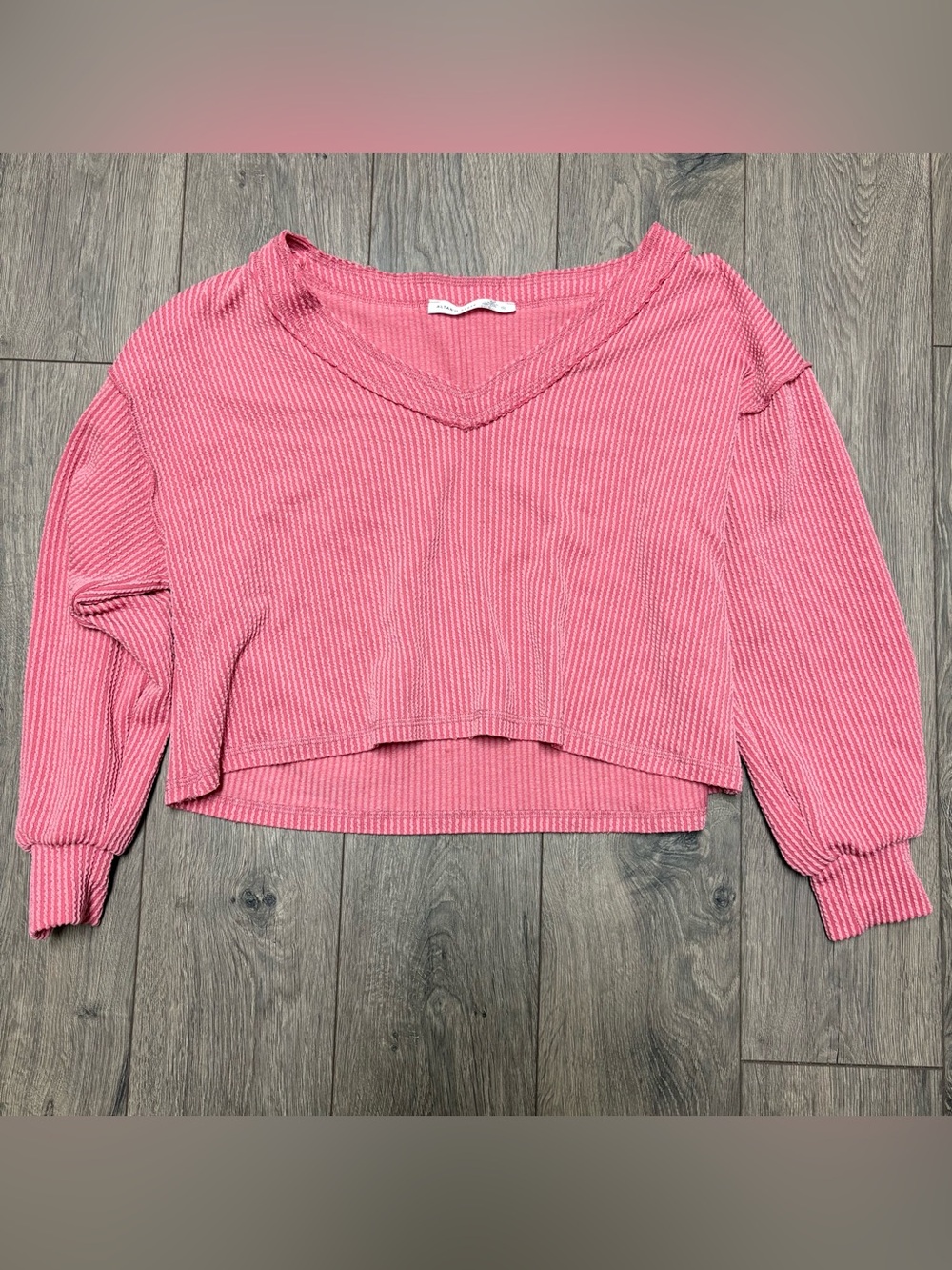 Pink v-neck oversized long sleeve top